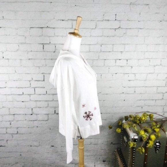 Hello Nite Snowflake Embroidered Hoodie Loungewear Sweatshirt Cream Small - Picture 2 of 6